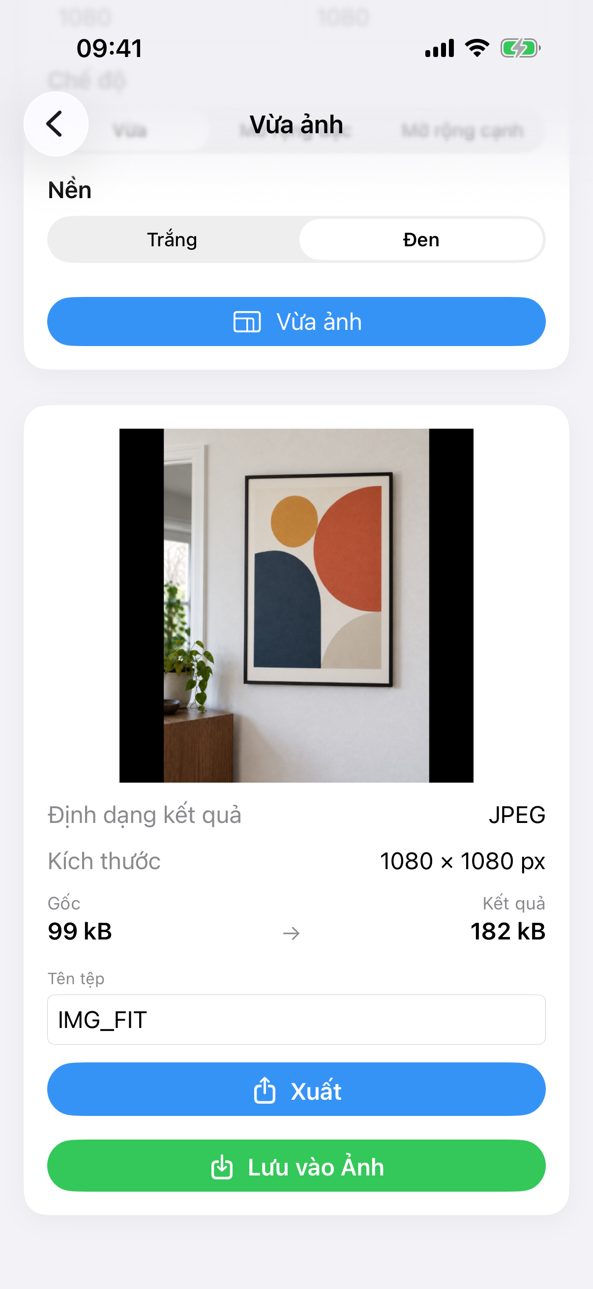 Kết quả ImageSetta Vừa ảnh: ảnh bức tranh đầy đủ trên canvas trắng vuông.